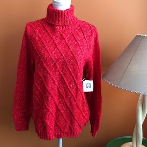 Anne Klein Turtleneck Red Thick Sweater Top Large